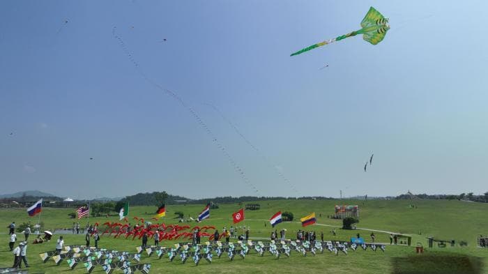 国内外风筝爱好者齐聚武汉木兰草原同场竞技