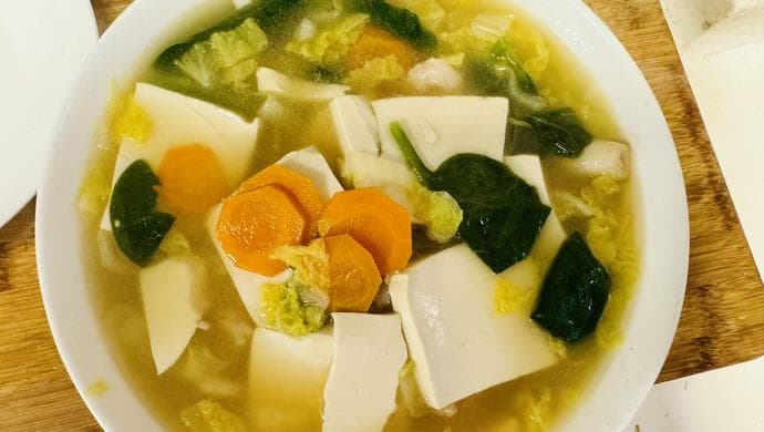 豆腐虾仁烩菜-少盐无油健康餐