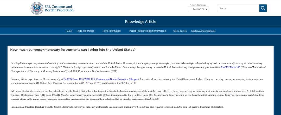 入境美国必看：如何携带现金入境美国避免罚款和麻烦？