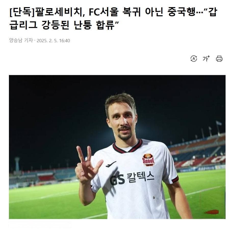 首尔FC官员回复南通支云有意帕洛切维奇：目前尚未启动转会程序