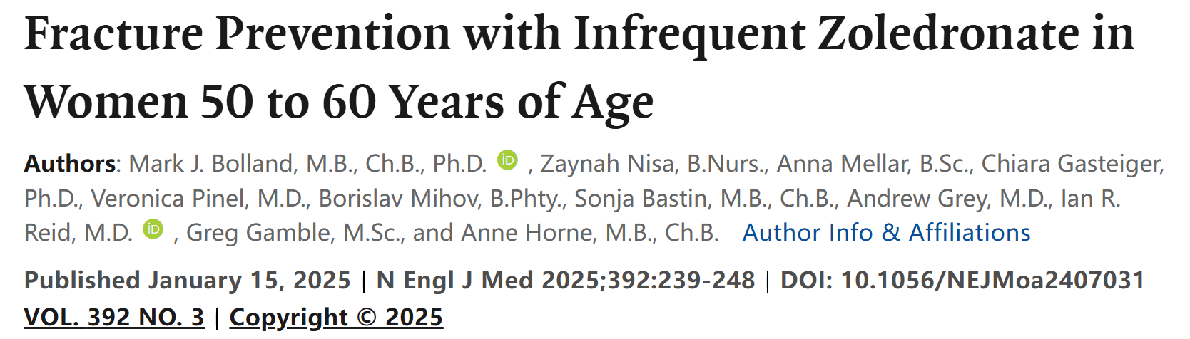 疗效维持10年！NEJM：唑来膦酸可有效预防绝经后女性骨折