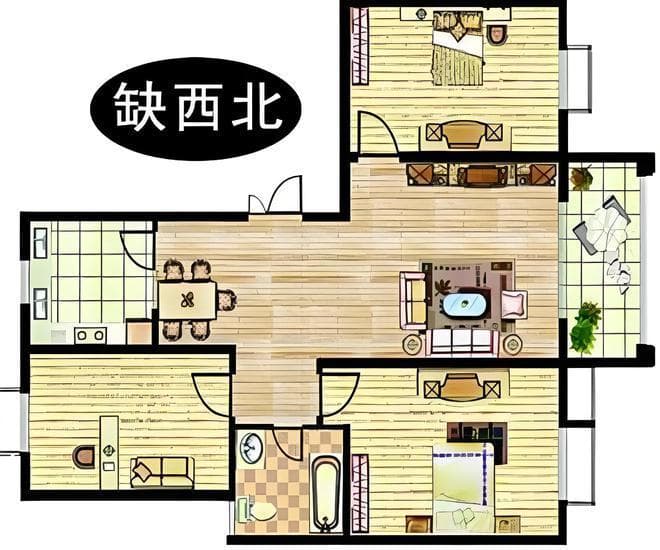西北方布局得当，能为家人带来好运与福祉