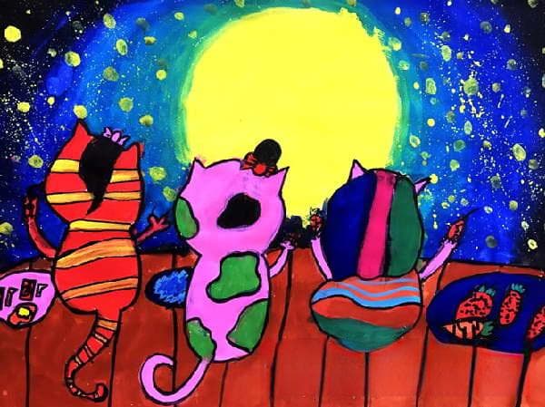 赏月的喵喵们——《少儿画苑》国际少儿书画大赛作品赏析