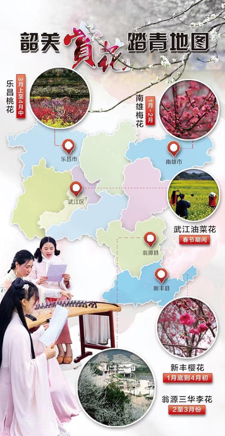 2024韶关赏花地图：李花、油菜花、樱花、梅花、桃花竞相绽放