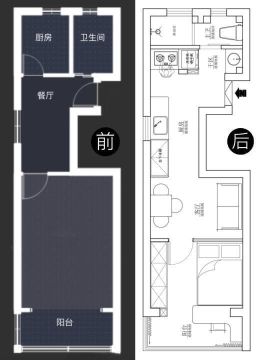 29平一字型小户型改造：布局优化与多功能家具的完美结合