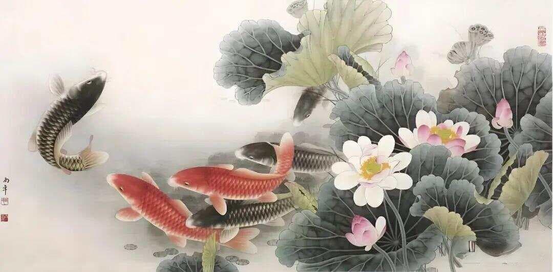 荷花鲤鱼图：吉祥与繁荣的象征