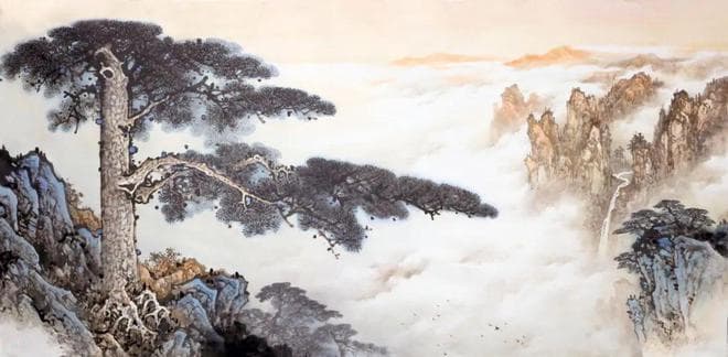 赏析杨天佑小六尺《迎客松》——彩墨山水的魅力与学习价值