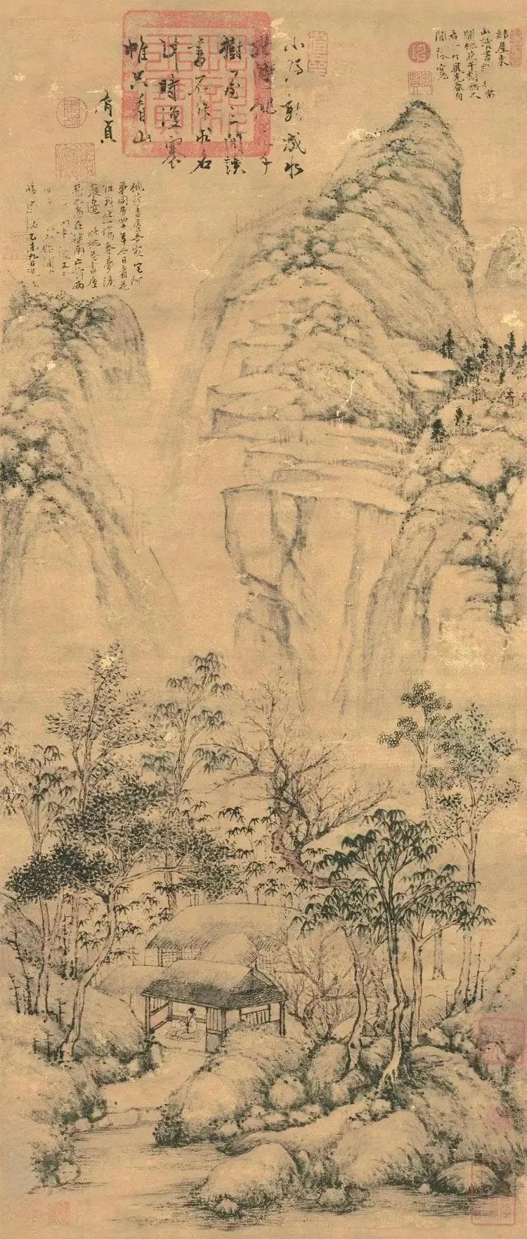沈周《桃花书屋图》：静心读书漫观山，一片风光春自闲