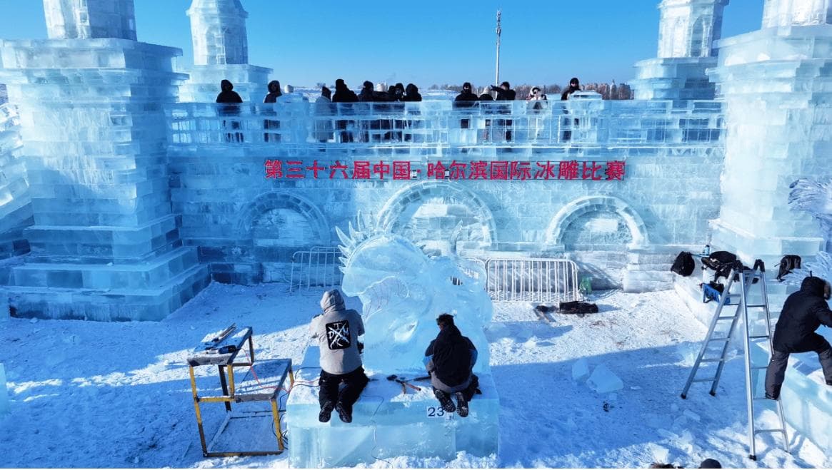 第36届哈尔滨国际冰雕比赛作品初现芳华