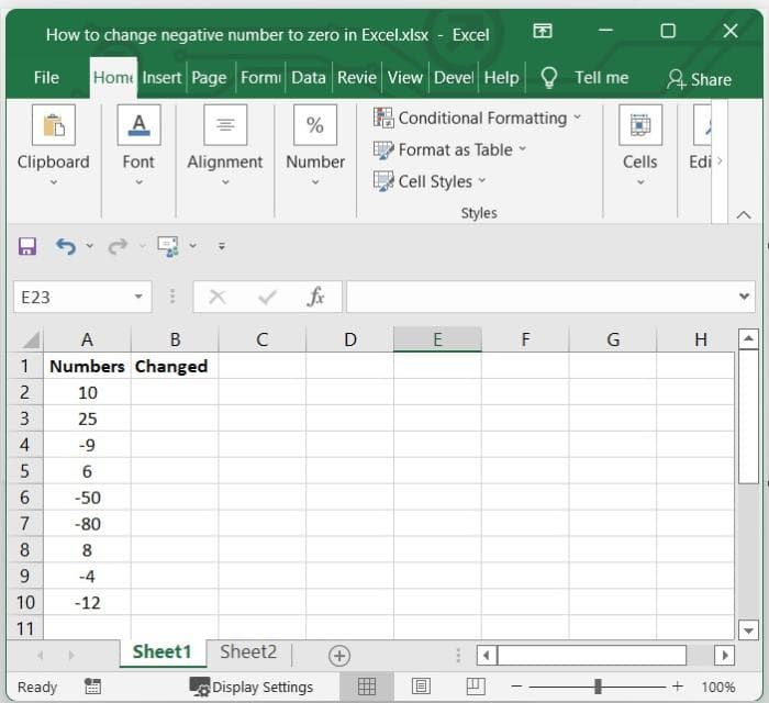Excel 如何将负数改为零