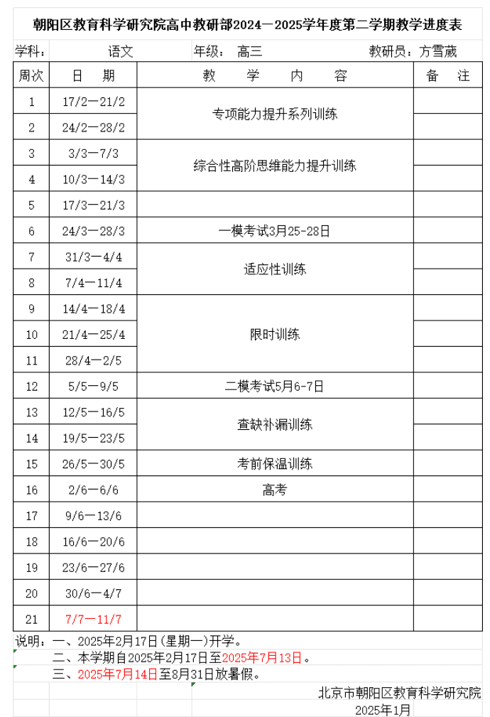 2025北京朝阳区高三一模考试时间及备考建议
