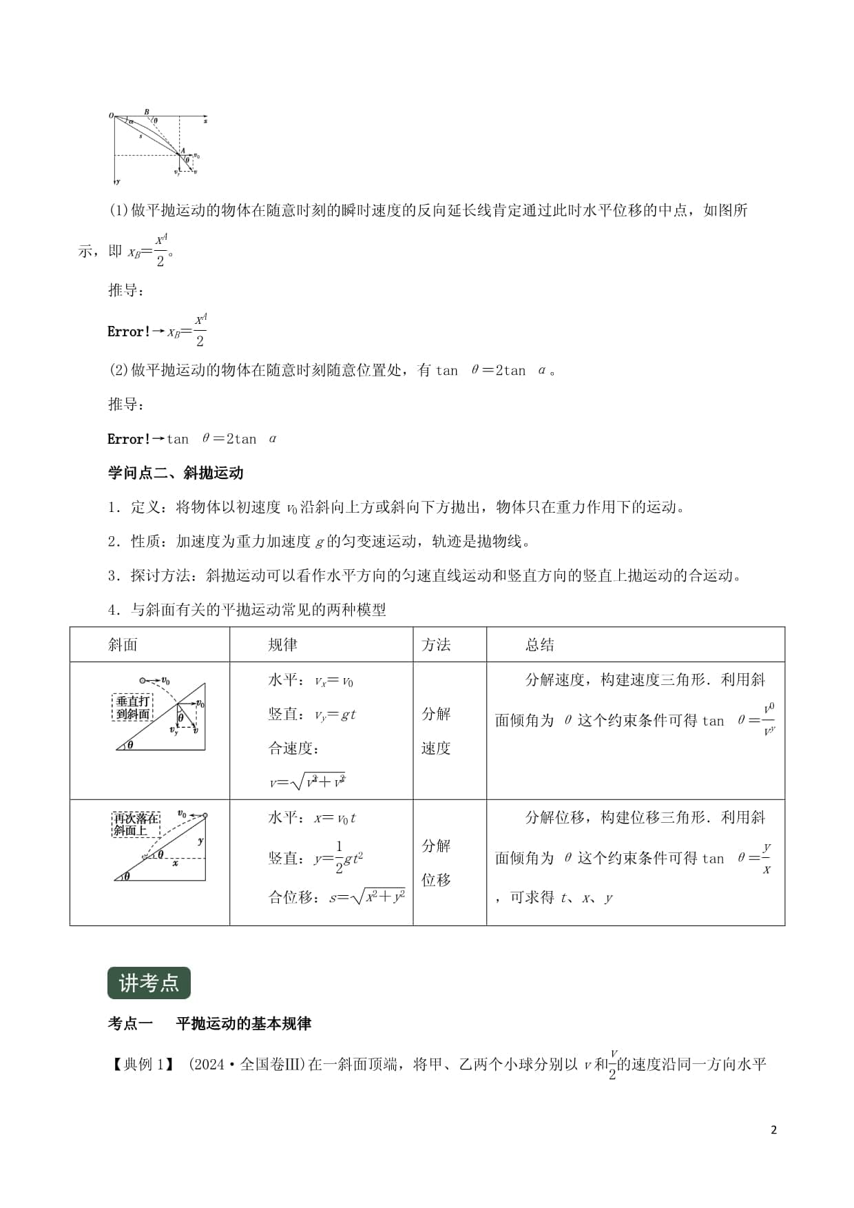 2024年高考物理一轮复习专题4.2平抛运动精讲含解析