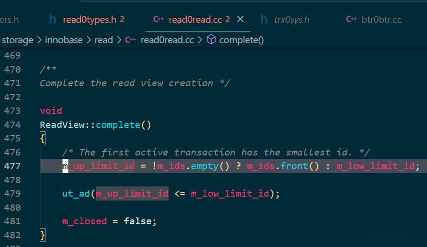 详解MySQL的MVCC（ReadView部分解析C++源码）