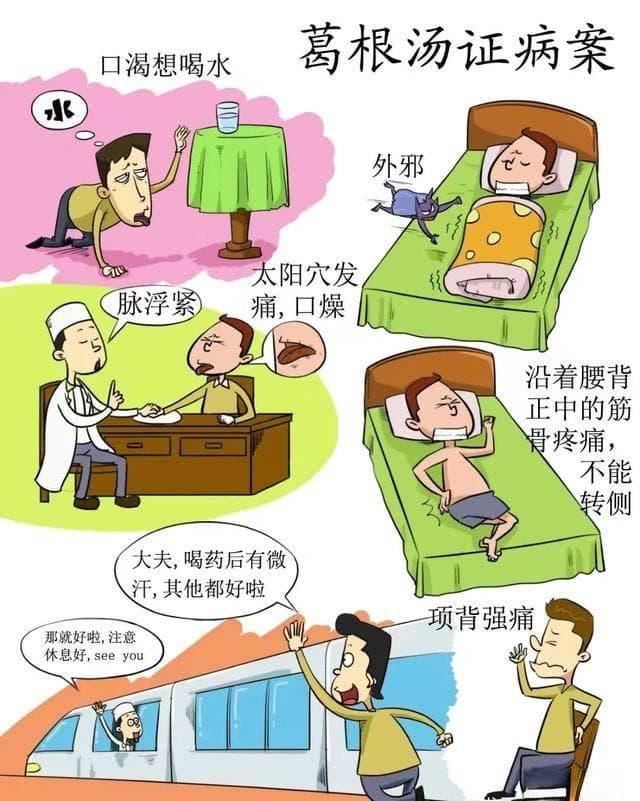 葛根汤加减，可用于感冒发烧、颈椎病、五十肩、脑膜炎、高血压