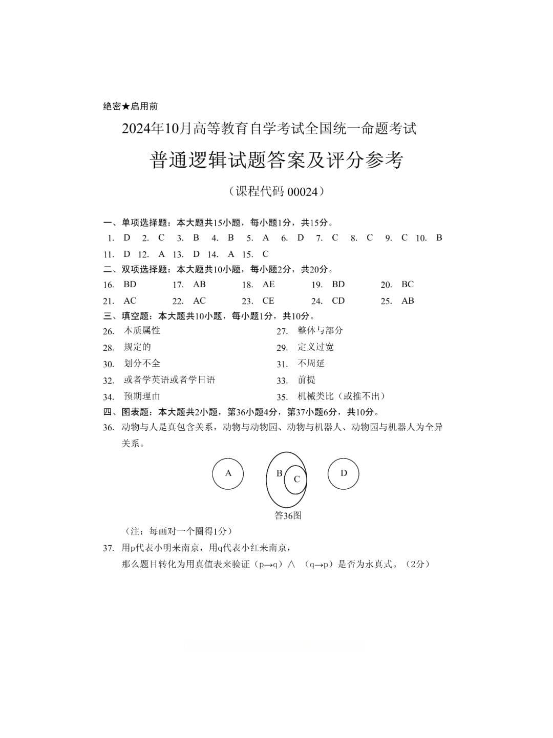 2024年10月自考普通逻辑真题发布，涵盖逻辑学核心考点