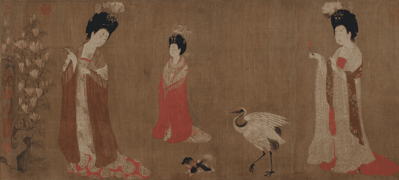 《簪花仕女图》：丰腴美贵妇，回眸一笑百媚生