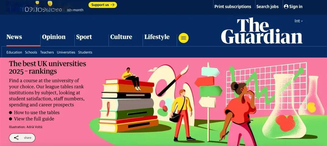 2025《卫报》英国大学排名发布！牛津重回榜首，谢大挺进前20！