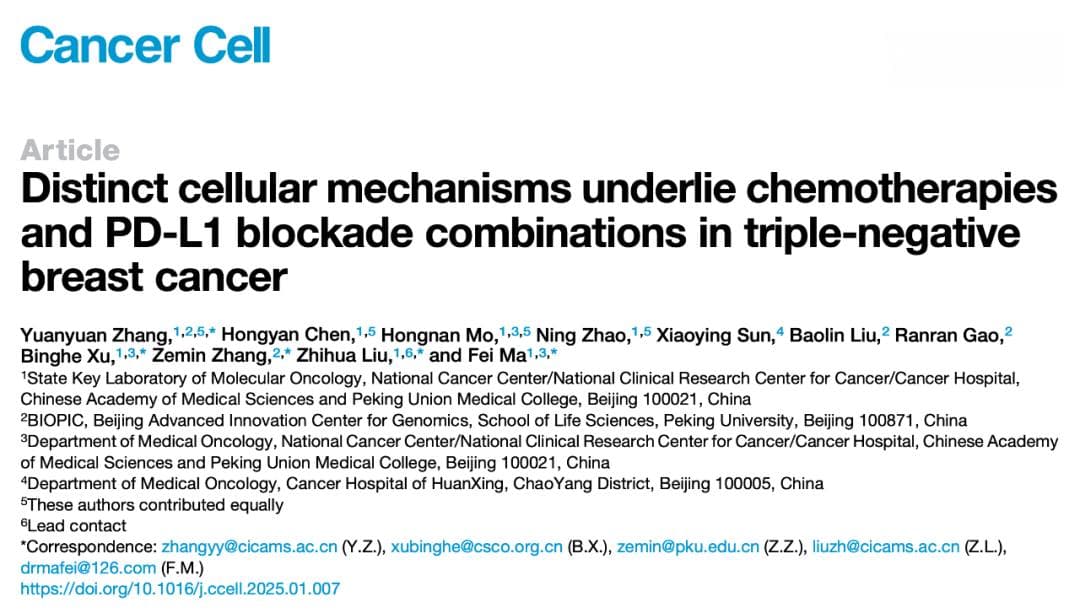 Cancer Cell：中国团队揭示三阴性乳腺癌化疗联合免疫治疗新机制