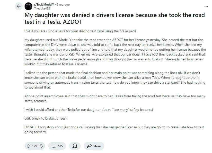 被质疑使用自动驾驶！16岁女生驾驶Tesla考驾照“挂科”