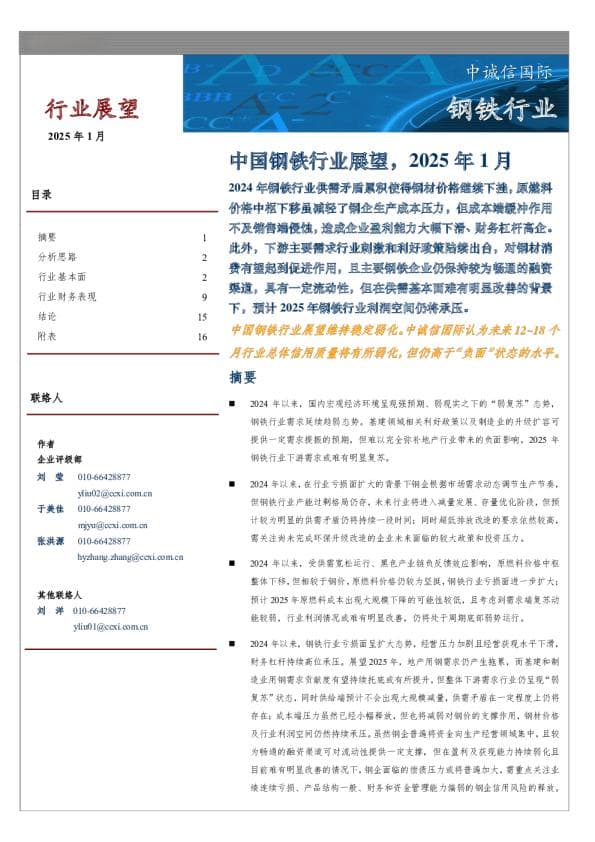 2025年中国钢铁行业展望：需求疲软，行业仍将承压