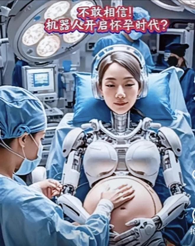网传未来的机器人，可怀孕生孩子？网友：这是一种自掘坟墓的行为