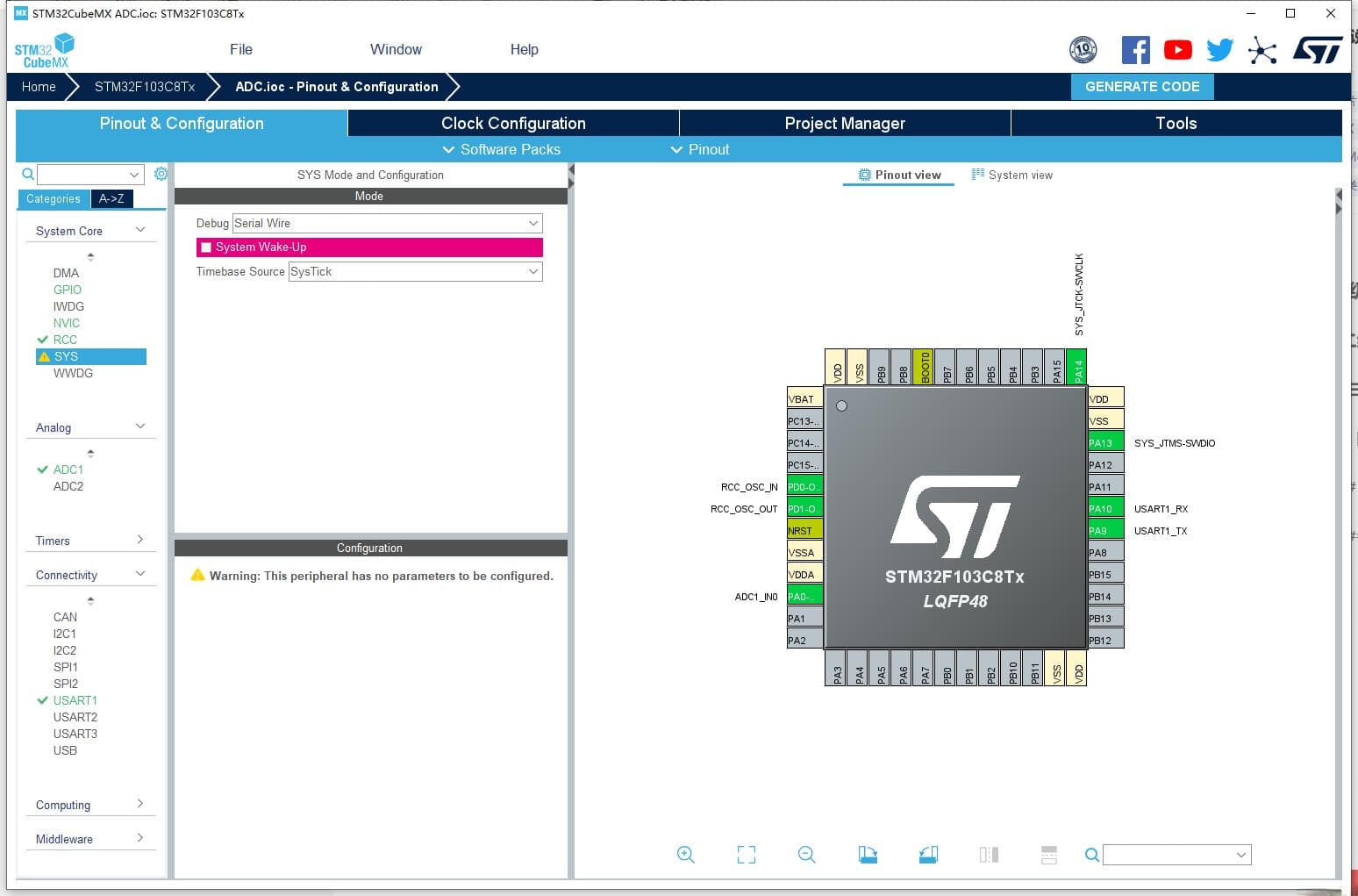 STM32F103 CubeMX配置ADC驱动PS2游戏摇杆传感器模块教程