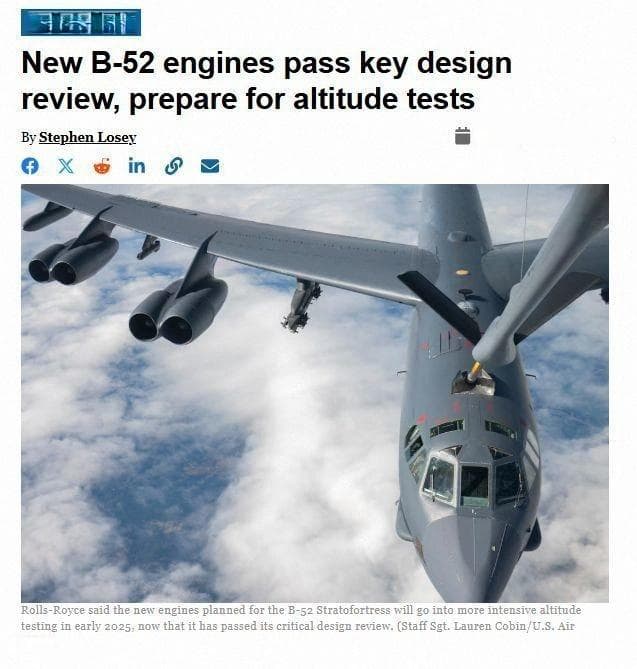将在战场活跃100年？美国称将升级B-52轰炸机发动机