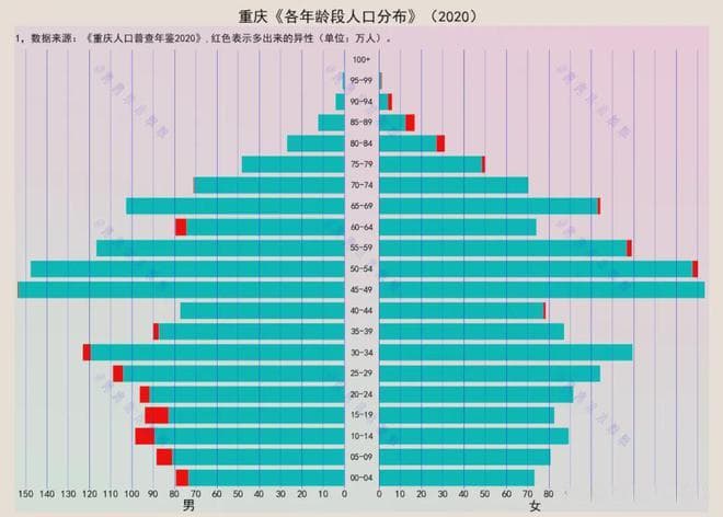 重庆人口年龄：45-49岁居多，人口性别基本均衡