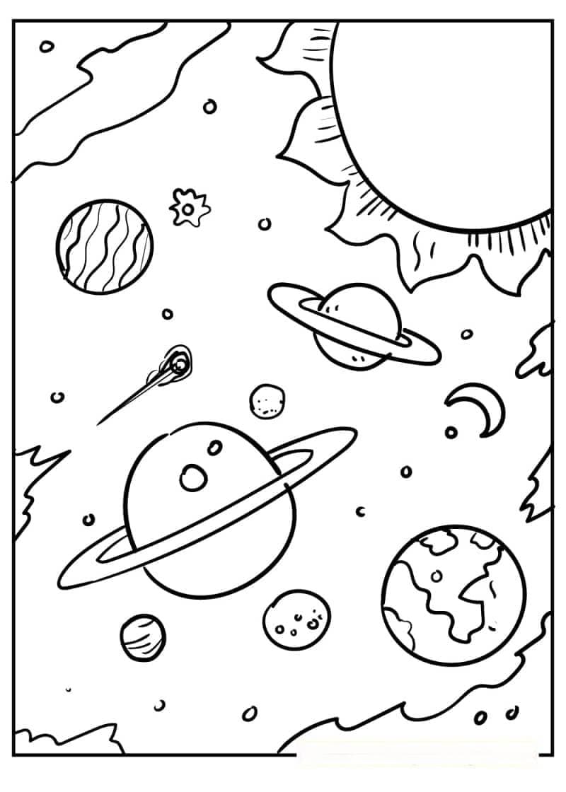 认识太阳系！10张太阳系九大行星有趣的卡通涂色简笔画！