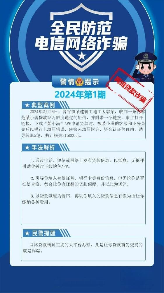 全民反诈 | 2024年典型案例第一期——网络贷款诈骗