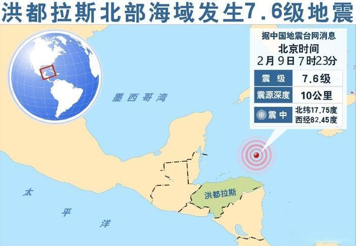 加勒比海海域发生7.6级地震，海底强烈地震有诱发海啸的极大风险