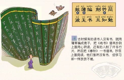 披蒲编 削竹简 彼无书 且知勉