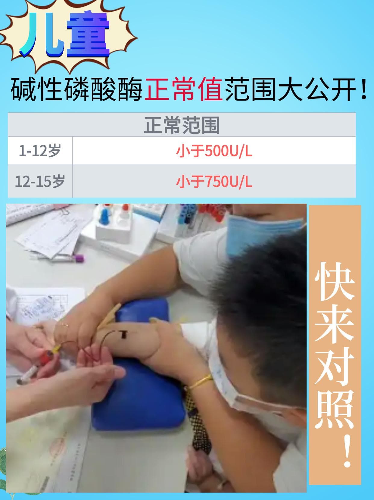 儿童碱性磷酸酶正常值范围标准！快来对照！