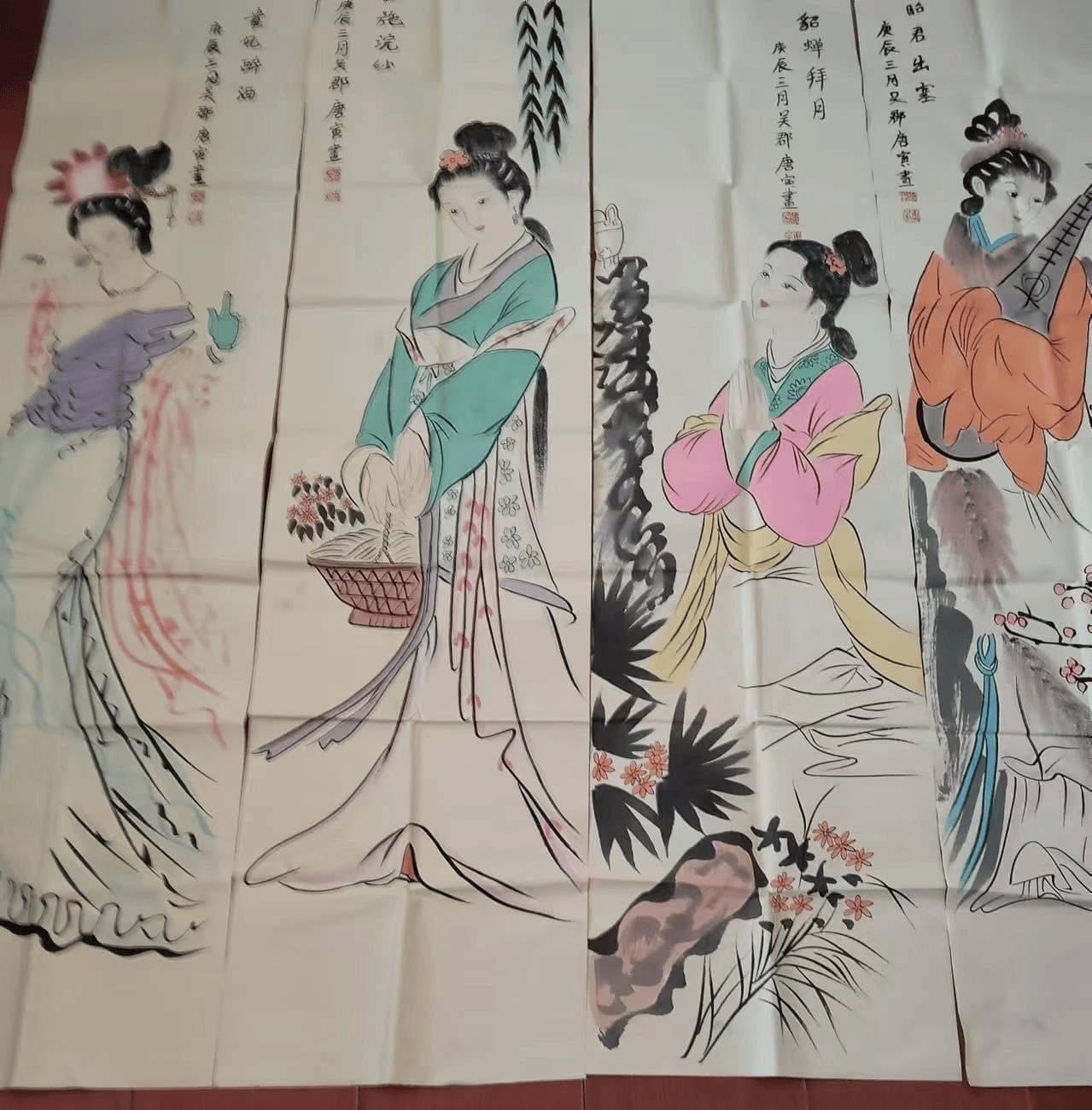 唐寅书画四条屏《四大美女图》