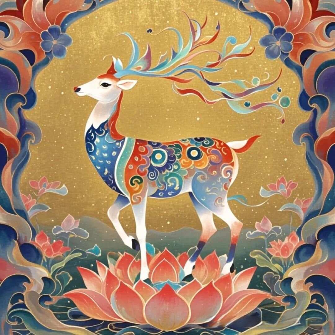 敦煌壁画中的神鹿：艺术与灵性的完美融合