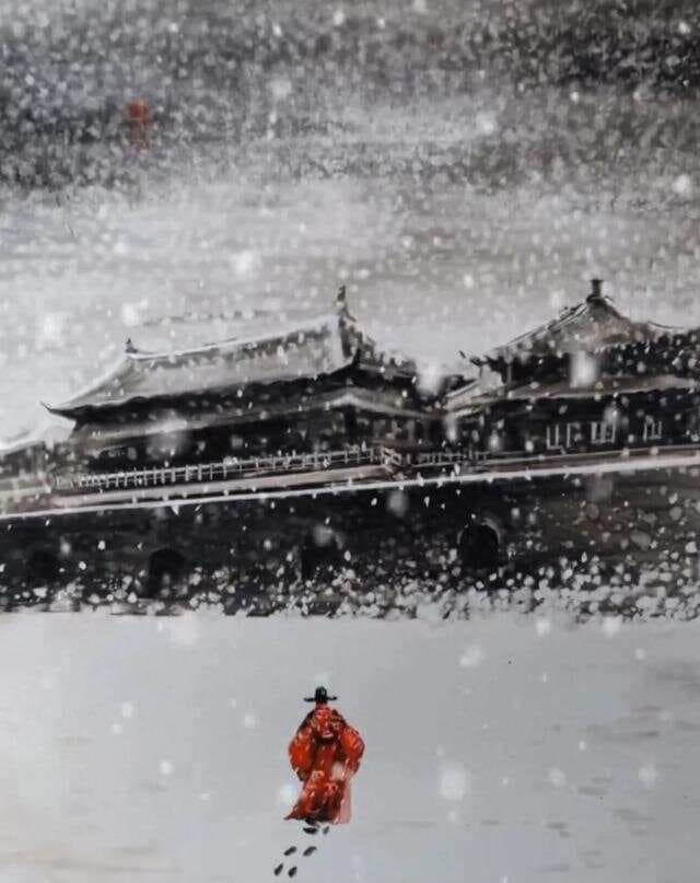 《张居正风雪独行图》，谁言天公不好客，漫天风雪送一人。