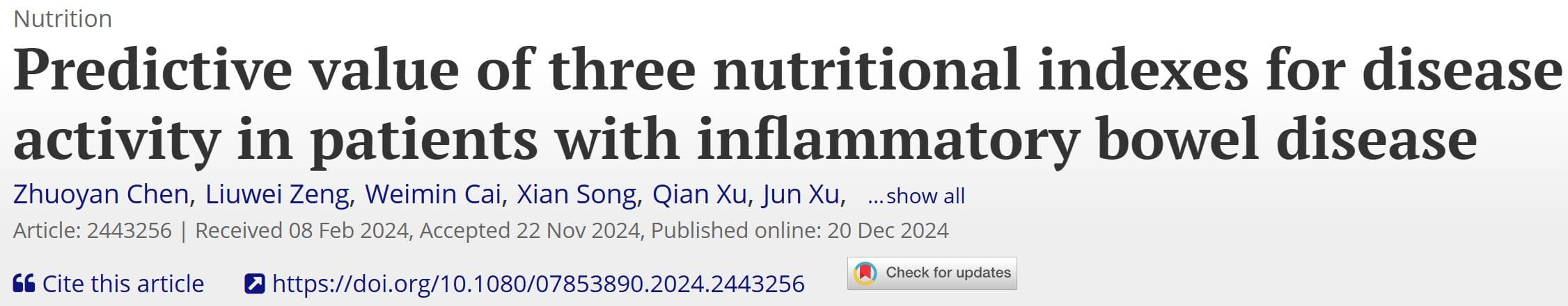 最新研究：GNRI是预测IBD活动度的最佳营养指标