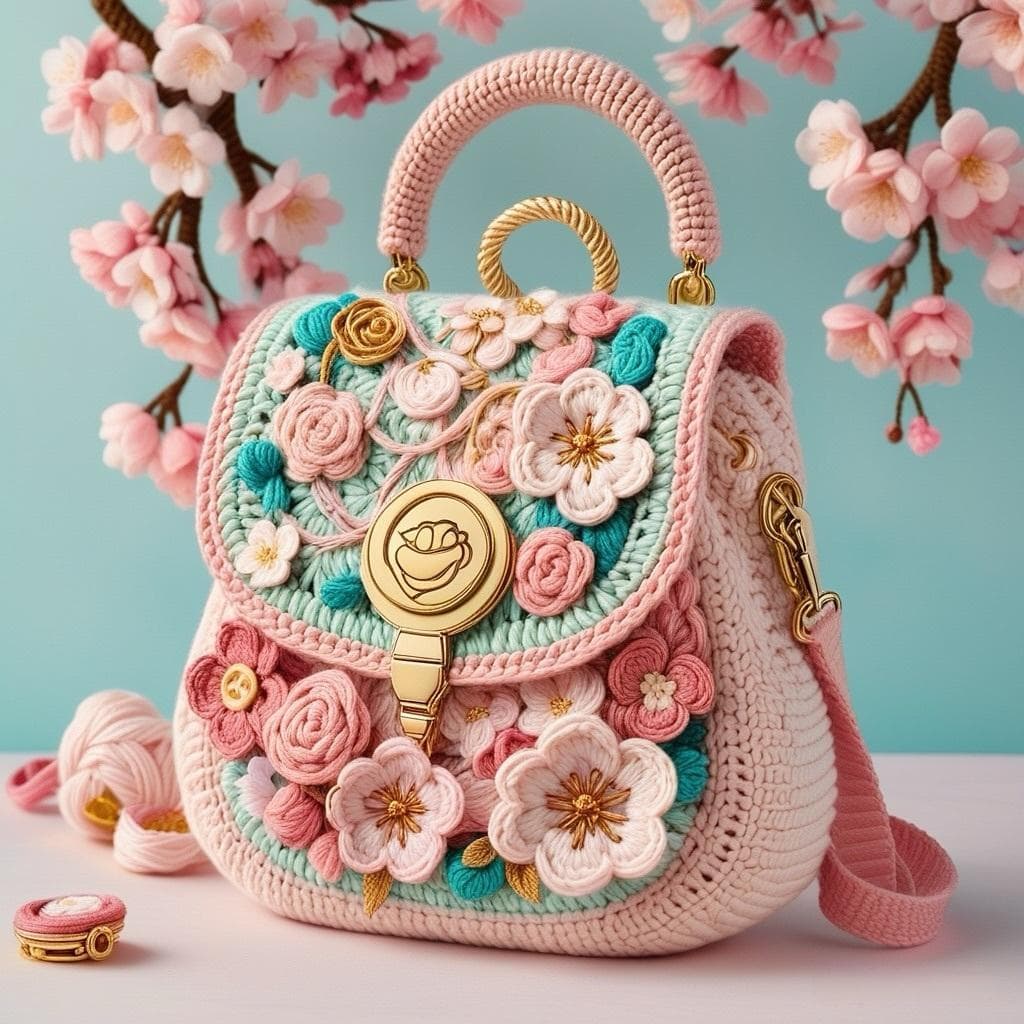 钩针编织花朵背包