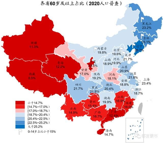 中国各省及城市老龄化地图