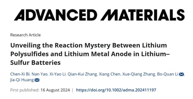 北理工《AM》：揭开锂硫电池中锂多硫化物与锂金属阳极反应之谜！