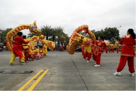 广西荔浦：非遗巡游过大年龙狮表演庆新春