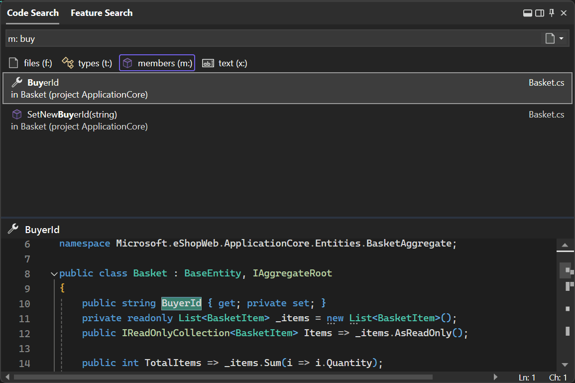 使用 Visual Studio 搜索