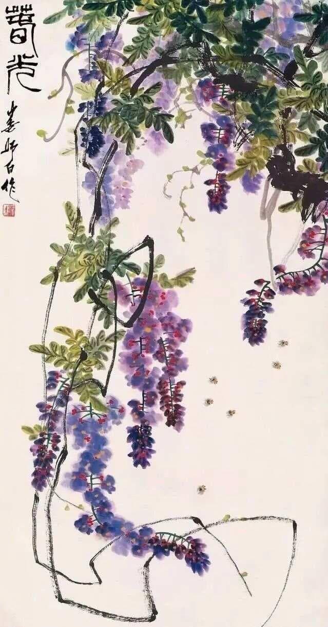 7首极美的紫藤诗歌，与国画名家娄师白笔下的紫藤花图