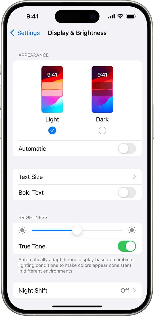 调节 iPhone 或 iPad 的亮度和色温