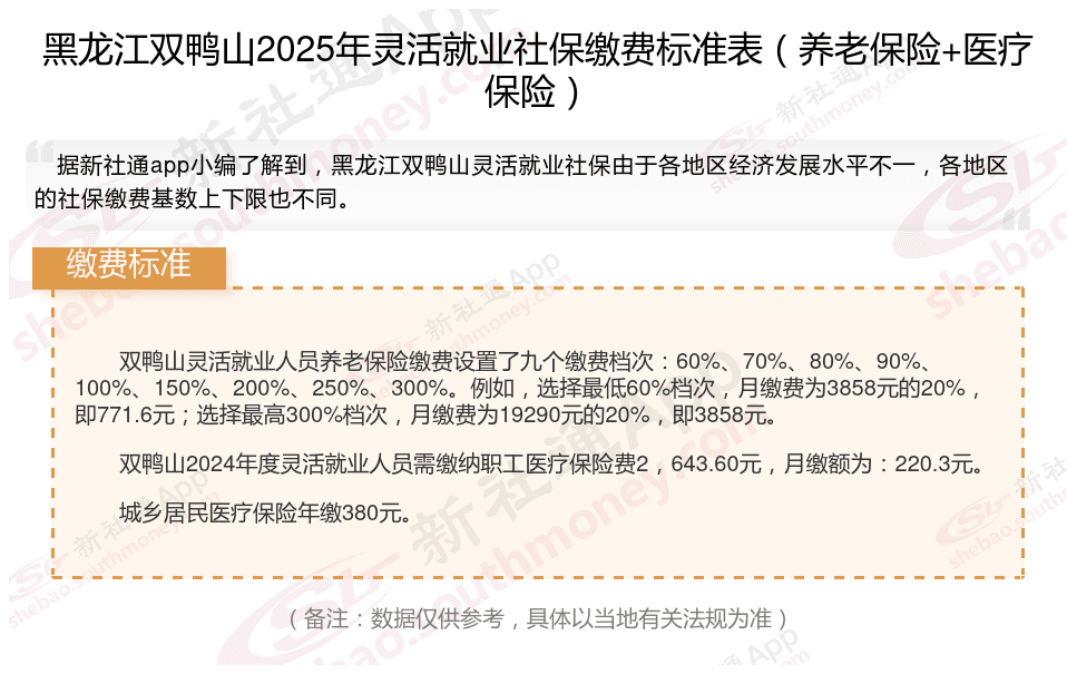2024-2025年黑龙江双鸭山灵活就业社保缴费标准详解