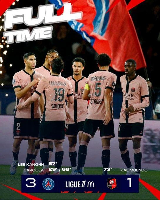 法甲巴黎圣日耳曼3-1雷恩 巴黎6轮不败