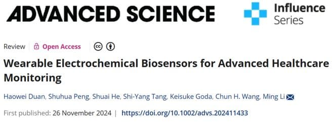 Adv.Sci.综述：用于高级医疗保健监测的可穿戴电化学生物传感器