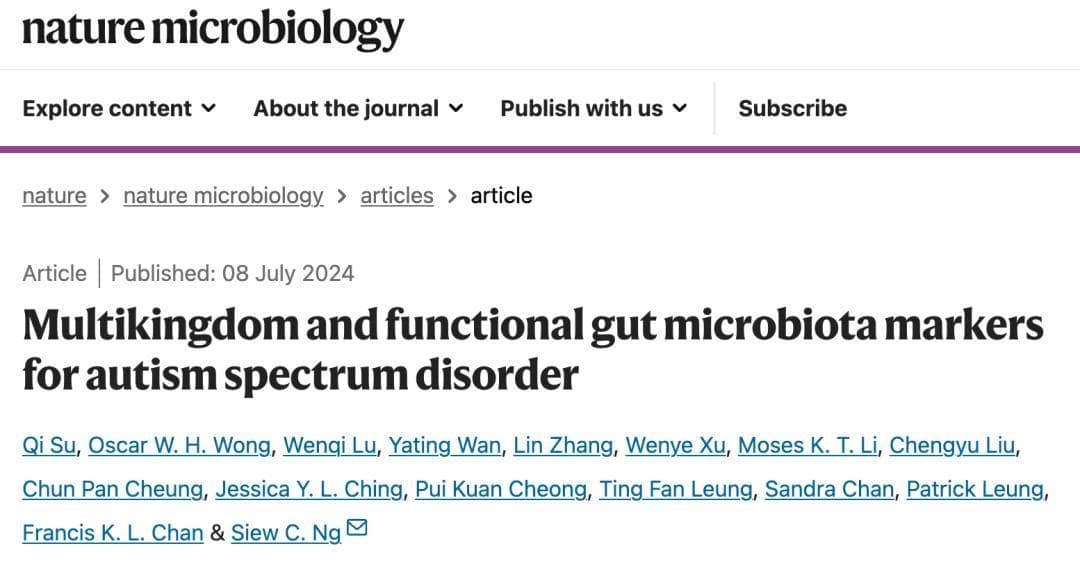 Nature子刊：香港中文大学团队发现自闭症与肠道微生物变化有关
