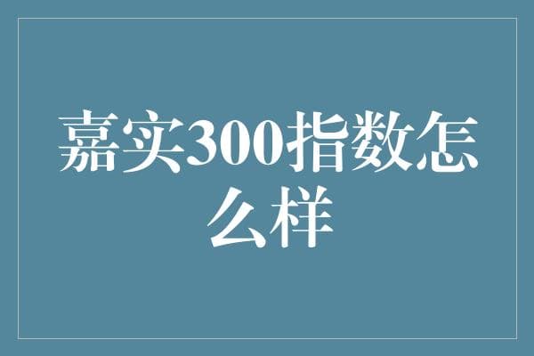 嘉实300指数基金：投资策略与市场表现分析