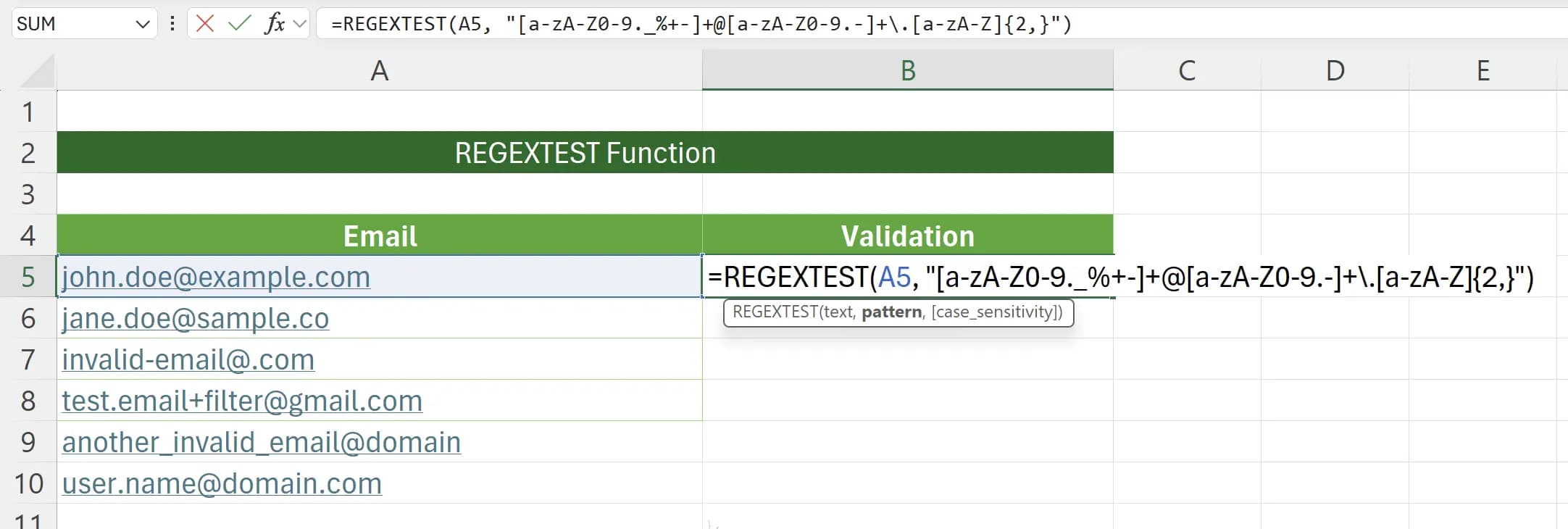 Excel REGEXTEST 函数教程